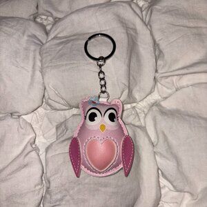 Anthropologie Pink Owl Vegan Leather Bag Charm Keychain